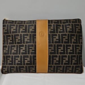 Fendi Zucca Logo Brown and Tan Portfolio/Laptop Pouch